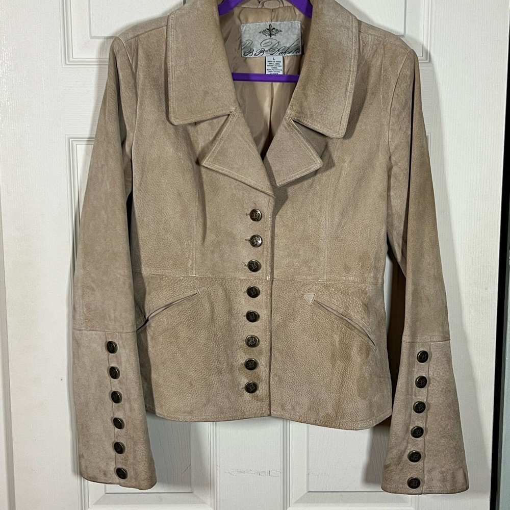 Vintage BB Dakota Suede Leather Jacket Tan Button Front Boho Western Jacket L